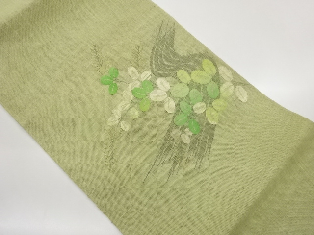 紗紬　紙布　草葉に流水模様織り出し名古屋帯
